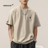 短袖t恤男日系簡約刺繡半袖潮流百搭T恤美式純棉300g重磅五分袖