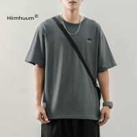 夏季日系寬鬆T恤男刺繡圓領潮牌ins短袖T恤男生韓版潮流半袖男潮