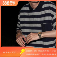 GcBrand 美式復古重磅撞色POLO衫潮 夏季男女情侶條紋短袖口袋T恤