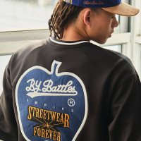 Battles秋冬美式復古重工刺繡梭織運動冰球服街頭寬鬆休閒長袖T恤