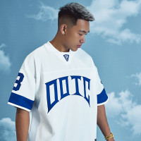 OOTC重磅美式復古街頭運動寬鬆網眼布貼繡橄欖球服短袖T恤男女ins