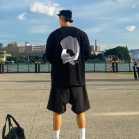 潮牌百搭印花長袖T恤男美式高街重磅寬鬆oversize西海岸圓領上衣