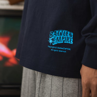 Battles秋季美式街頭國潮純棉長袖T恤男女寬鬆休閒圓領內搭衣上衣