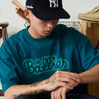 Battles 夏季霧化logo基礎印花重磅純棉短袖T恤圓領寬鬆休閒