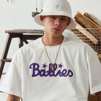 Battles 夏季布貼刺繡logo重磅純棉310g短袖T恤寬鬆休閒