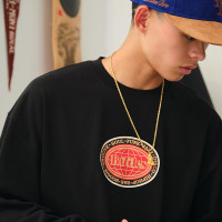 Battles 秋季黑膠唱片數碼印花美式300g重磅純棉長袖T恤休閒寬鬆