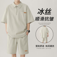 polo領短袖t恤男士夏季冰絲薄款短褲套裝休閒寬鬆大尺碼運動服夏裝