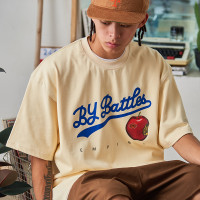 Battles2022夏季蘋果印花美式重磅純棉男女寬鬆短袖T恤上衣圓領