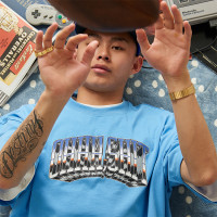 Battles 該死的金屬字體印花雙紗純棉美式短袖T恤圓領半袖寬鬆