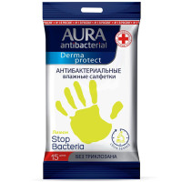 Aura Влажные антибактериальные салфетки Derma Protect с экстрактом ромашки, 15 шт