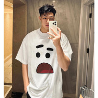 趣味塗鴉印花純棉短袖T恤男潮牌夏季ins街頭日系復古寬鬆圓領上衣