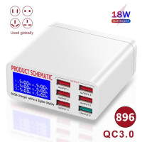 Зарядное устройство 8A QC3.0 USB с ЖК-дисплеем, 6 портов