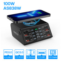 зарядное устройство usb c 100W 8 портов с беспроводной зарядкой