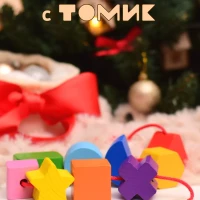 Развивающие деревянные Бусы "Геометрия" 15 дет.