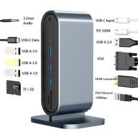 Док-станция MZX 12-в-1 Tipo C USB-концентратор 3.0 Тип 3 0 Удлинительный адаптер-сплиттер для 4K HDMl HDMI-совместимой док-станции Rj45