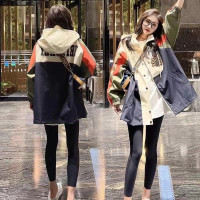 日本erouy moussy撞色連帽風衣工裝外套女春新款寬鬆拼色接衝鋒衣
