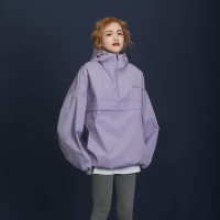 2023年新款紫色秋季外套女休閒寬鬆潮衝鋒衣女小個子連帽夾克上衣