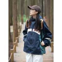 Focos日系復古工裝拼接連帽寬鬆夾克外套衝鋒衣男女2023年春新款