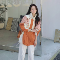 橘色連帽工裝外套女春秋2023新款寬鬆休閒小眾設計拼色夾克ins潮