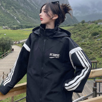 UhMu衝鋒衣女潮牌三條槓運動男女情侶裝嘻哈街頭bf風加絨工裝外套