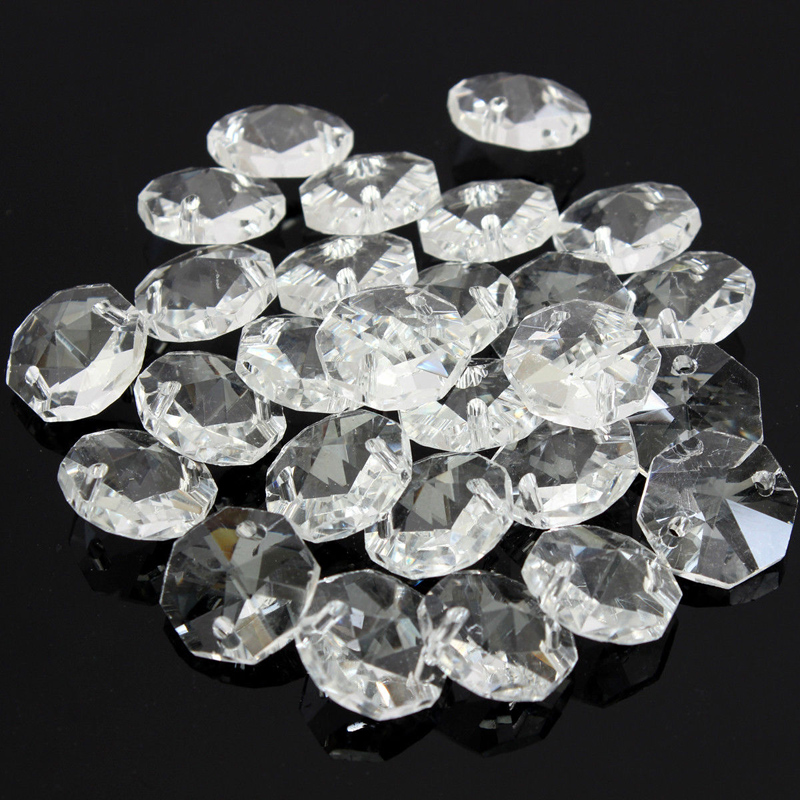 New 14mm 50PCS Chic Luster Crystal Glass Octagonal Beads Clear Chandelier Parts Chandelier Pendant Prism Parts Lighting Decor