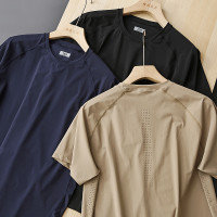 戶外鳥家！激光沖孔立體裁剪夏季冰絲速乾透氣高彈純色短袖T恤男