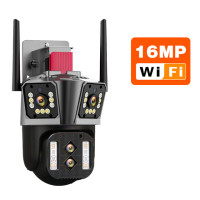 Водонепроницаемая IP-камера видеонаблюдения, 16 МП, 4 камеры, три экрана, 10-кратный гибридный зум, Wi-Fi, PTZ