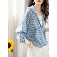 印花連帽外套女防曬2023年夏季新款寬鬆顯瘦休閒百搭輕薄透氣上衣