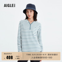 AIGLE艾高秋季ACW22WTSH001女雙色條紋圖案時尚戶外V領長袖T恤