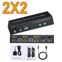 2X2 2X1 двойной монитор HDMI KVM переключатель 4K 60 Гц 2 порта USB HDMI 2,0 KVM переключатель 2 в 2 Выход смешанный дисплей для 2 компьютеров ПК ноутбуков