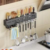 Кухонная стойка для хранения, настенная многофункциональная стойка для хранения ножей, съемная нержавеющая сталь с несколькими кронштейнами и крючками