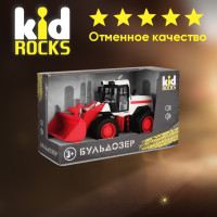 Машинка KID ROCKS Игрушка бульдозер KID ROCKS масштаб 1к12 со звуком и светом инерционная красный 33 см