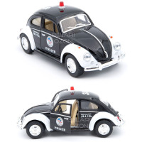 Машинка металлическая Kinsmart 1:32 1967 Volkswagen Classical Beetle (Фольксваген Жук полицейский) KT5057DP инерционная, двери открываются / Черно-белый