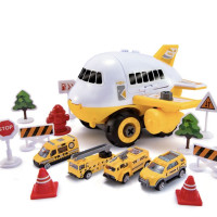 Развивающий игровой набор конструктор "Строительный Самолет" / В комплекте 4 металлические машинки, дорожные знаки и игровое поле Город / Подарок ребенку