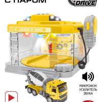 Автомойка игрушечная AUTODRIVE с паром звуком и светом/ металлическая машинка Бетономешалка, спецтехника служба спасения