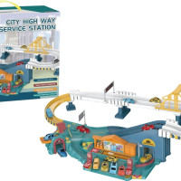 Автотрек для машинок Homkey Сервис на шоссе, 4 машинки в комплекте, со светом и звуком, для мальчика, 195793