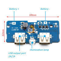 5 В, 2 А, модуль зарядного устройства для внешнего аккумулятора, печатная плата, повышающий потенциал, модуль питания, 2 А, два выхода USB, вход 1 А