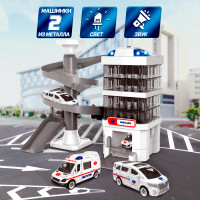 Парковка для машинок Скорая помощь, автотрек больница многоуровневый, гараж со светозвуковыми эффектами, машина скорой помощи 2 штуки в наборе