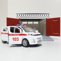 Набор: металлическая машинка скорая помощь 12 см (инерция, открытие дверей) + гараж с распашными воротами (ретро СССР)