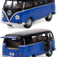 Машинка металлическая Kinsmart 1:32 1962 Volkswagen Classical Bus (Фольцваген Автобус) 5376DKT инерционная, двери открываются / Сине-черный