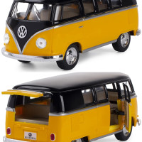 Машинка металлическая Kinsmart 1:32 1962 Volkswagen Classical Bus (Фольцваген Автобус) 5376DKT инерционная, двери открываются / Желто-черный