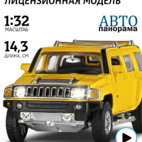 Машинка металлическая, инерционная Автопанорама, коллекционная модель Hummer H3, 1:32, свет и звук, открываются двери, багажник, резиновые колеса