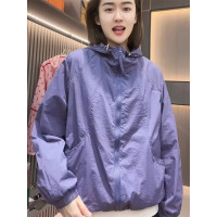 薄款連帽防曬衣外套女2023春夏季新款寬鬆休閒長袖百搭衝鋒衣夾克