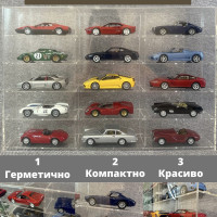 Гараж-парковка для машинок, 1:43 АВТОЛЕГЕНДЫ СССР из пластика и с дверцей, стеллаж-парковка, полка для машинок на 15 ячеек.