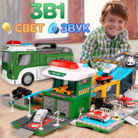 Военная машина трансформер WiMi, парковка для машинок, гараж, автотрек со светозвуковыми эффектами, игровой набор для мальчика