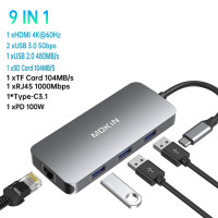 Док-станция MOKiN с двойным HDMI-адаптером, usb c, кардридером SD/TF, RJ45,USB, аудио, 100 Вт PD для MacBook Pro, аксессуары для ноутбуков