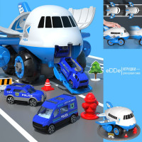 Развивающий игровой набор конструктор "Полицейский самолет" / В комплекте 4 металлические машинки, дорожные знаки и игровое поле Город / Подарок ребенку