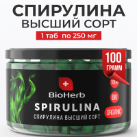 BioHerb Спирулина в таблетках, для похудения, 100% натуральная, 100 г (400 таб)