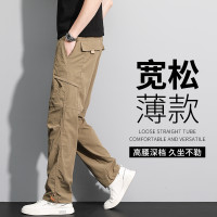 工裝褲子男夏季薄款冰絲速乾褲男款寬鬆直筒男士休閒長褲新款男褲