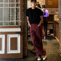 東大門韓國男裝代購直播時尚彩色水洗潮流設計韓版闊腿直筒休閒褲